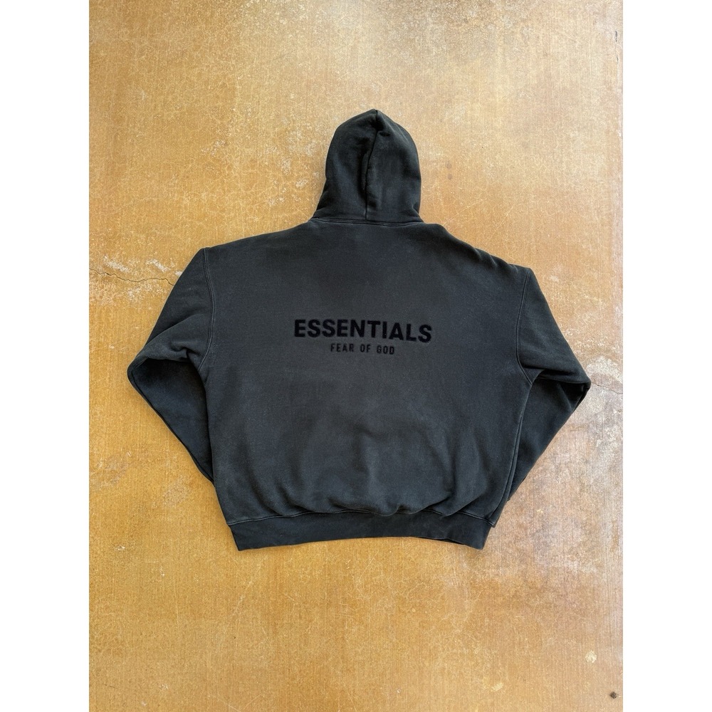 Fear Of God ESSENTIALS Heavy Black Hoodie Streetwear Cotton Skater Spell Out (L)